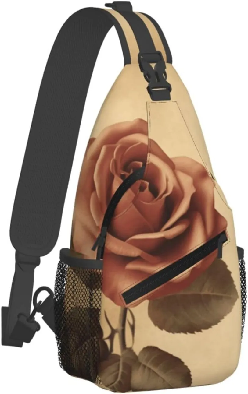 Crossbody Bag for Women Men Vintage rose_77945078 Chest Bag Crossbody Sling Bag Adjustable Shoulder Bag