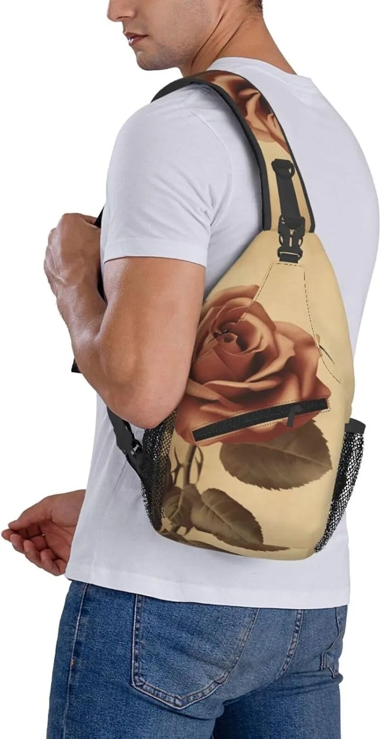 Crossbody Bag for Women Men Vintage rose_77945078 Chest Bag Crossbody Sling Bag Adjustable Shoulder Bag