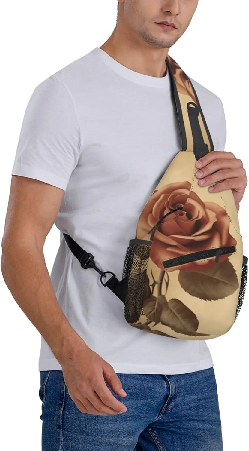 Crossbody Bag for Women Men Vintage rose_77945078 Chest Bag Crossbody Sling Bag Adjustable Shoulder Bag