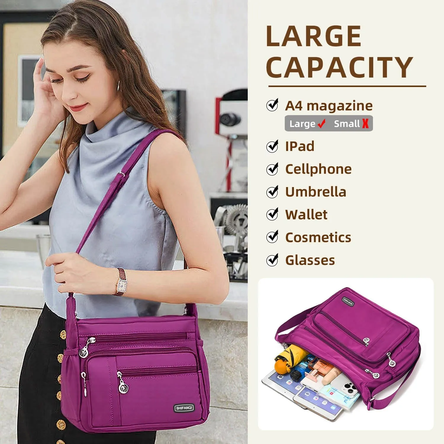 Crossbody Bag for Women,Multi Pockets Cross Body Purses for Women, Ladies Shoulder Bag, Travel Purses and Handbags