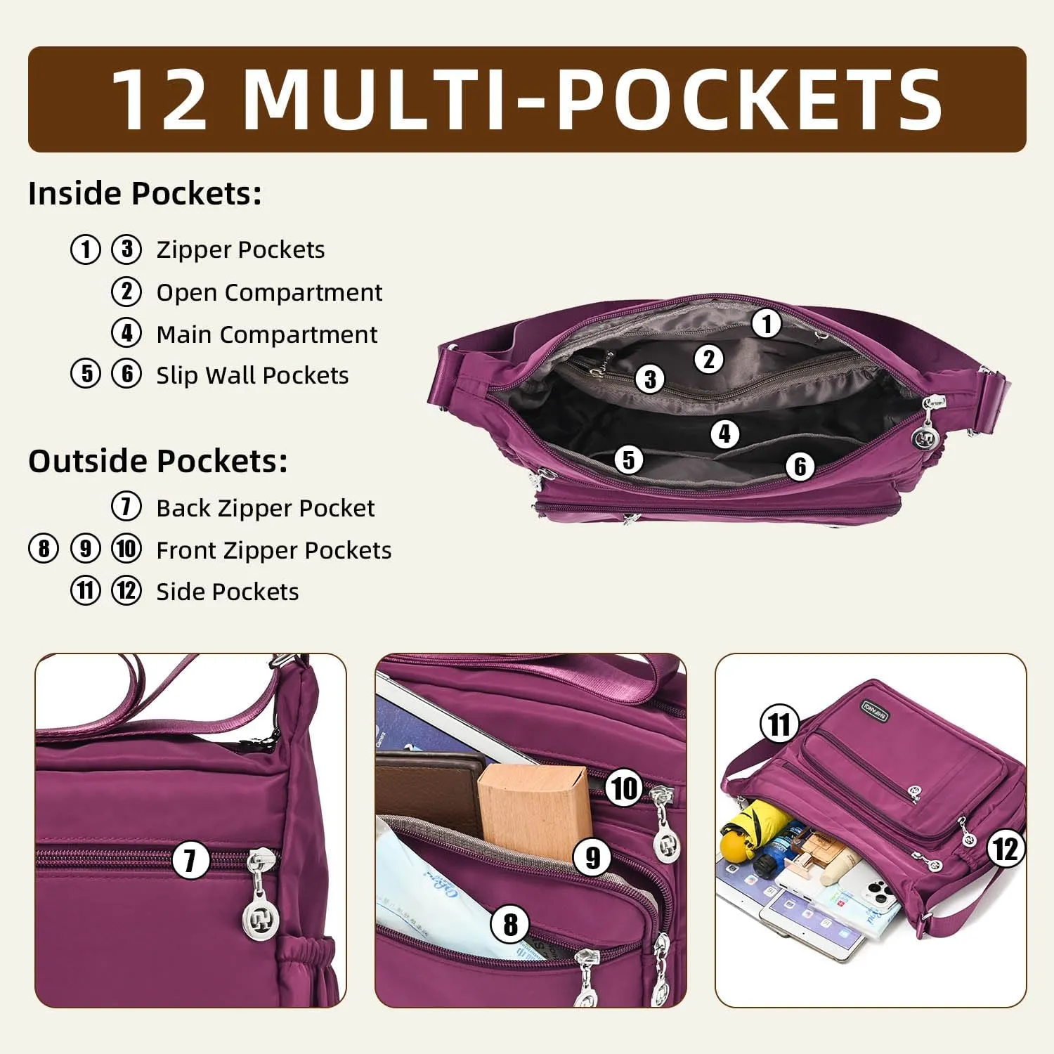 Crossbody Bag for Women,Multi Pockets Cross Body Purses for Women, Ladies Shoulder Bag, Travel Purses and Handbags