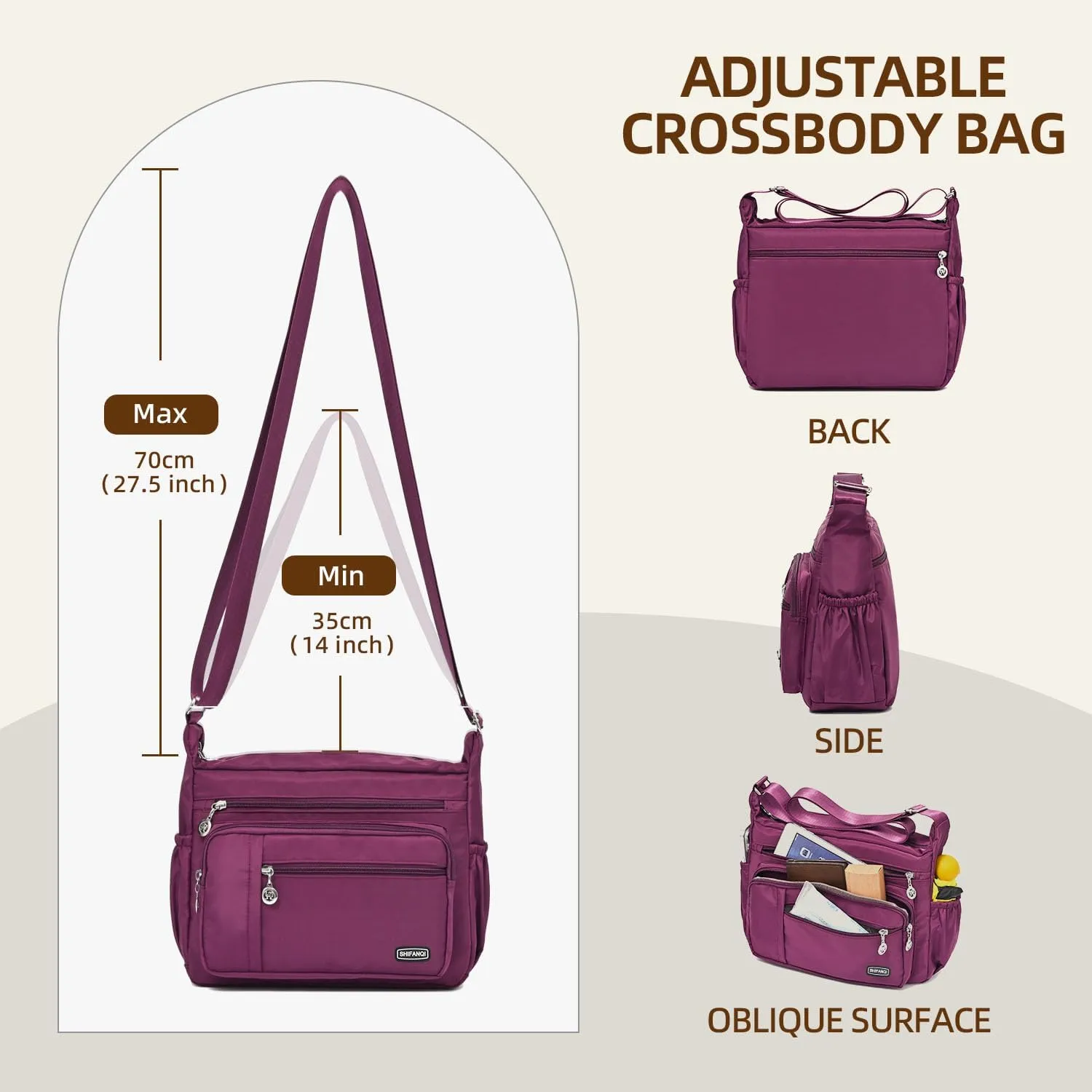 Crossbody Bag for Women,Multi Pockets Cross Body Purses for Women, Ladies Shoulder Bag, Travel Purses and Handbags