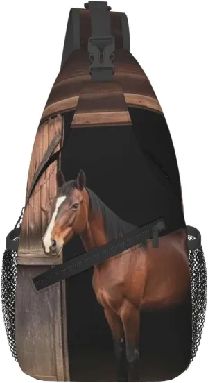 Crossbody Bag Sling Backpack Barn Horse Travel Hiking Chest Bag Daypack for Women Men