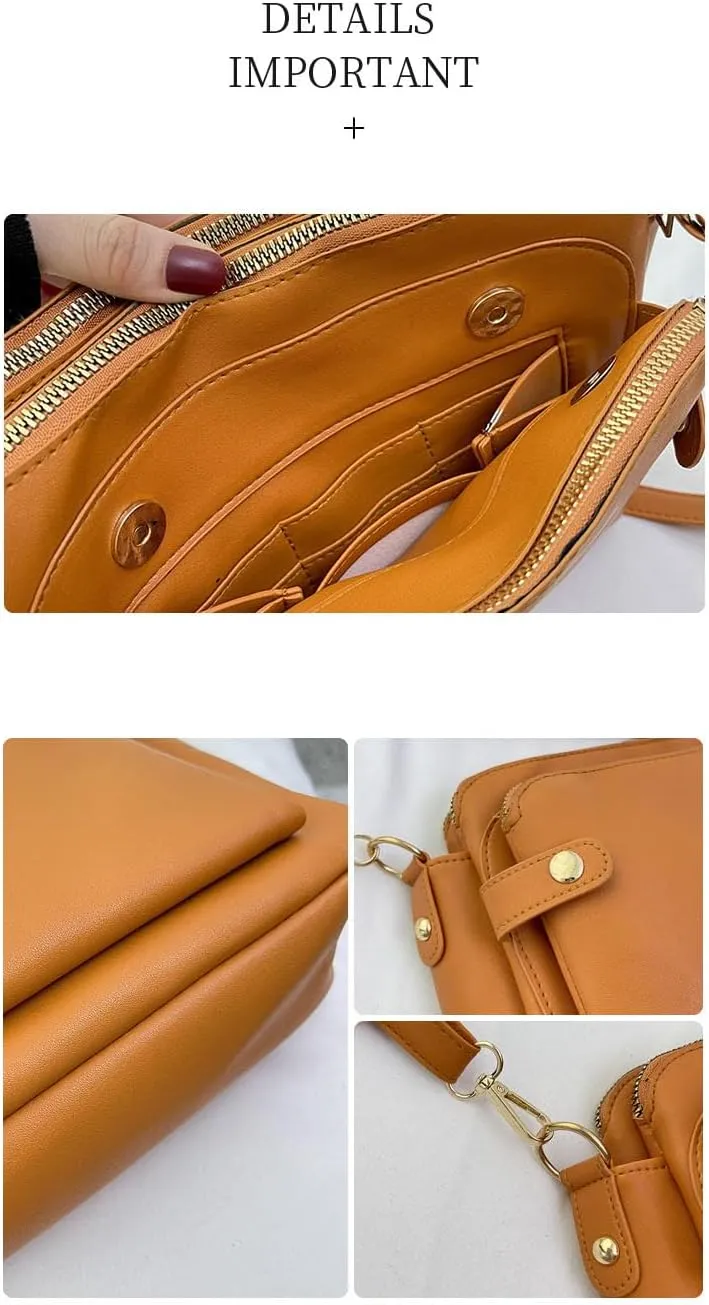 Crossbody Bags for Women, Crossbody Leather Shoulder Bags and Clutches for Women 3 Layer Crossbody Handbags