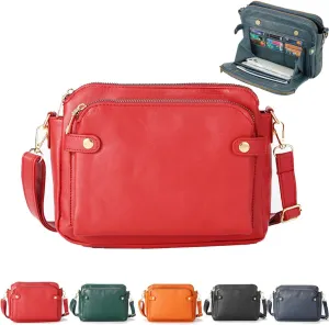 Crossbody Bags for Women, Crossbody Leather Shoulder Bags and Clutches for Women 3 Layer Crossbody Handbags