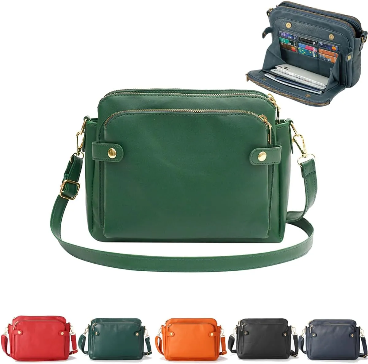 Crossbody Bags for Women, Crossbody Leather Shoulder Bags and Clutches for Women 3 Layer Crossbody Handbags