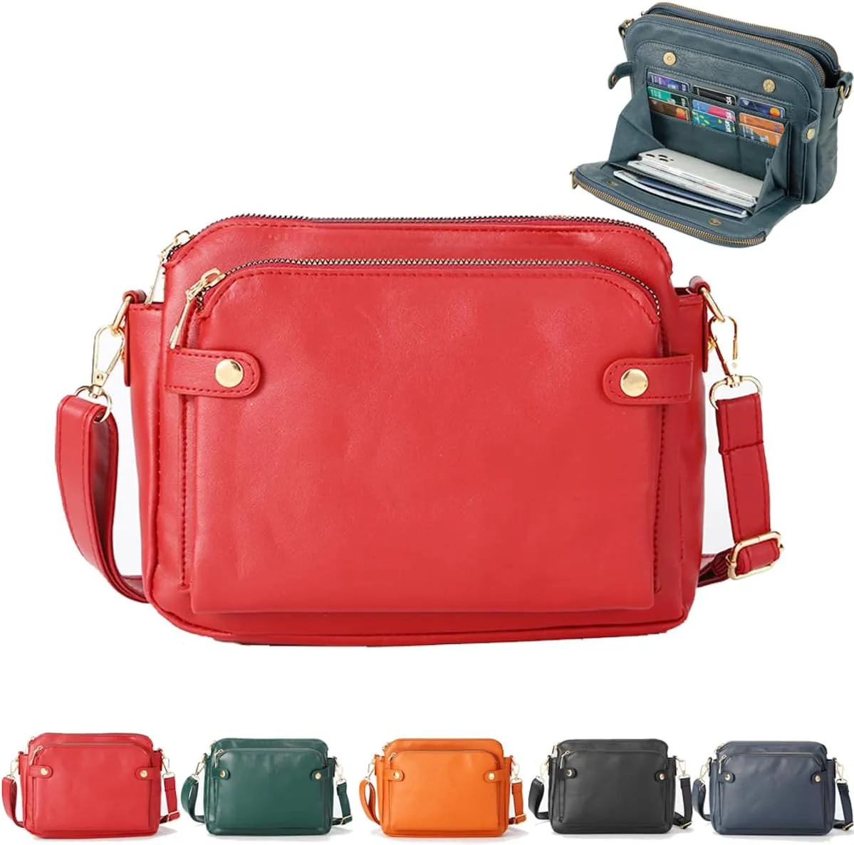 Crossbody Bags for Women, Crossbody Leather Shoulder Bags and Clutches for Women 3 Layer Crossbody Handbags