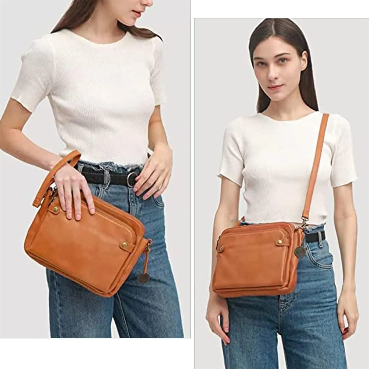 Crossbody Bags for Women, Crossbody Leather Shoulder Bags and Clutches for Women 3 Layer Crossbody Handbags