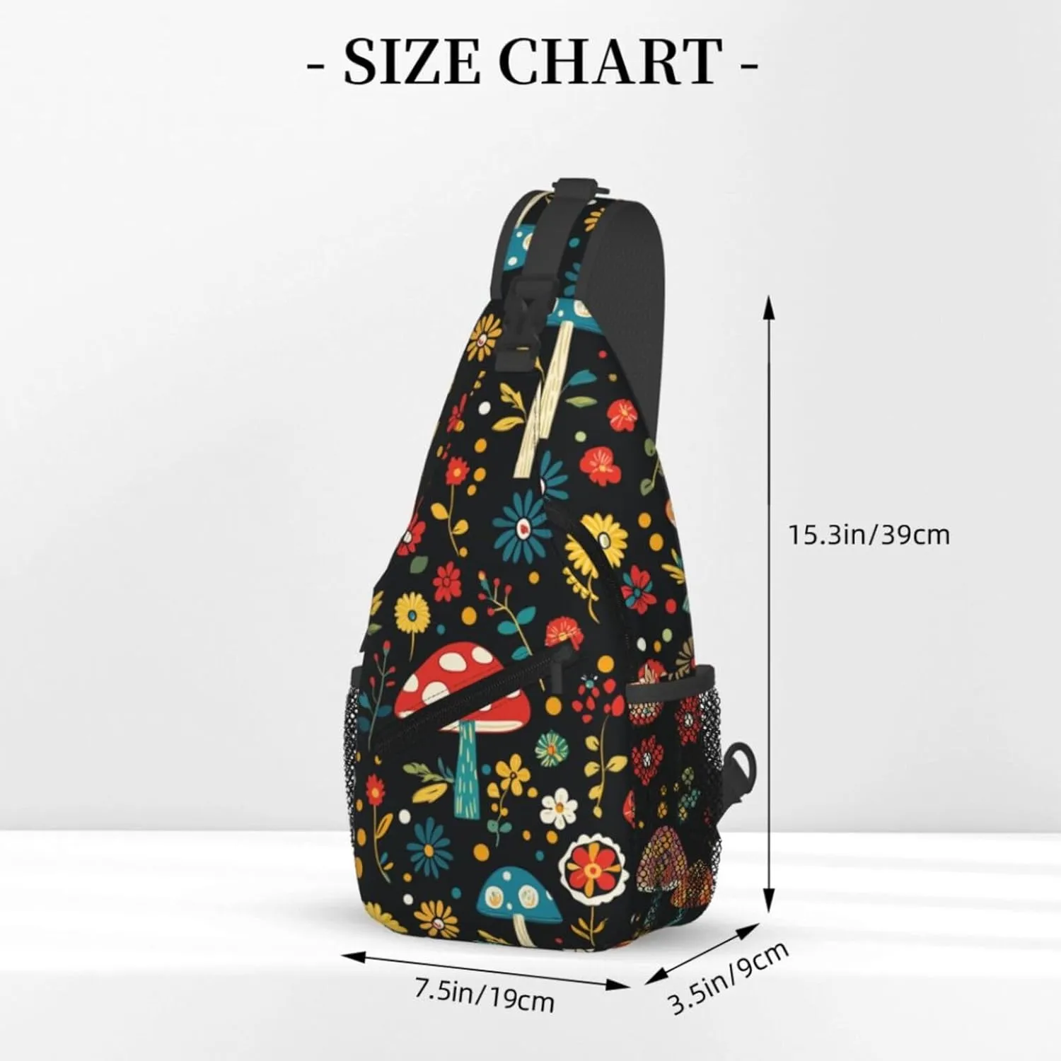 Crossbody Bags For Women Men Mushroom Flowers Black Sling Backpack Chest Shoulder Bag Gym Cycling Travel Hiking Daypack