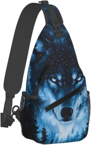 Crossbody Bags For Women Men Wolf Forest Sling Backpack Chest Shoulder Bag Gym Cycling Travel Hiking Daypack