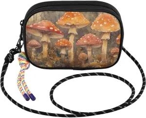 Crossbody Bags for Women Mushroom Fantasy Brown Cell Phone Purses Women's Shoulder Handbag Wallet Purse with Rope Pendant