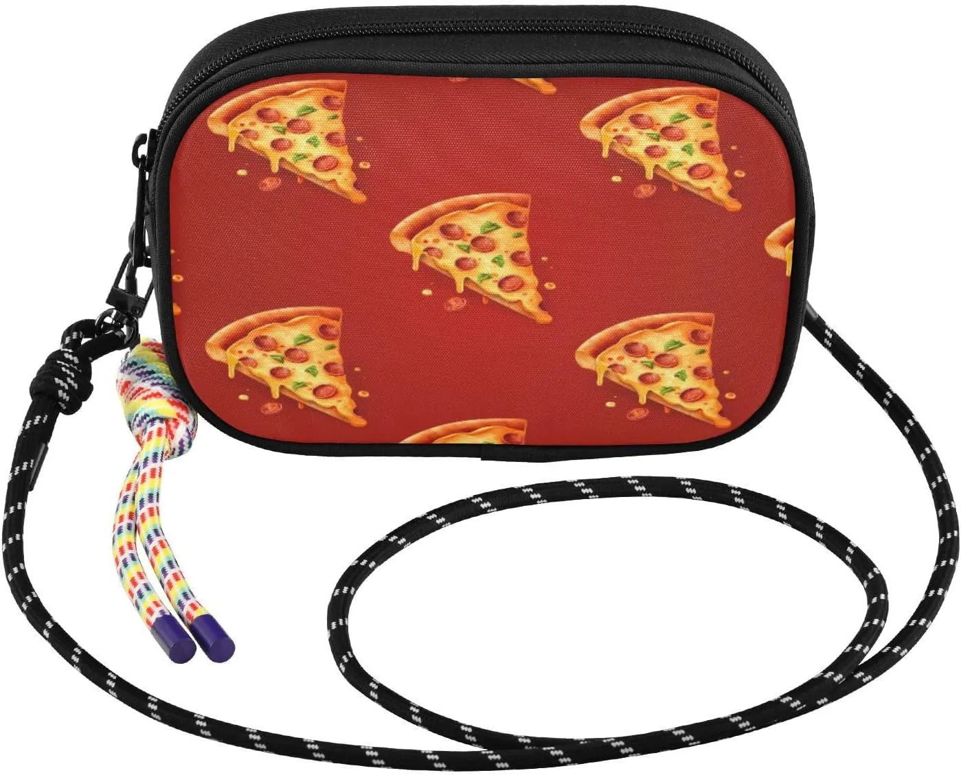 Crossbody Bags for Women Pizza Slice Red Cell Phone Purses Women's Shoulder Handbag Wallet Purse with Rope Pendant