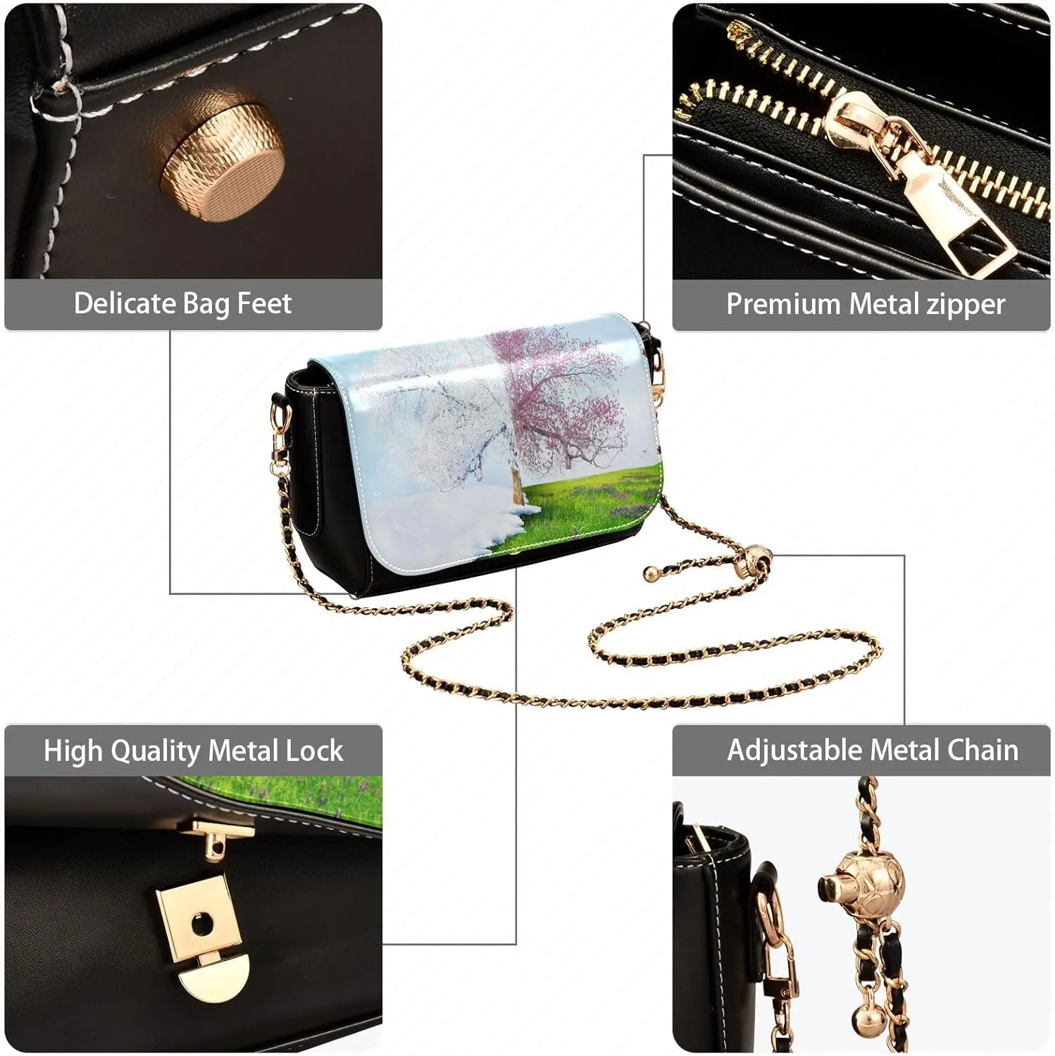 Crossbody Bags for Women Trendy Women's Black Shoulder Bag Small PU Leather Flap Cross Body Bag Handbags