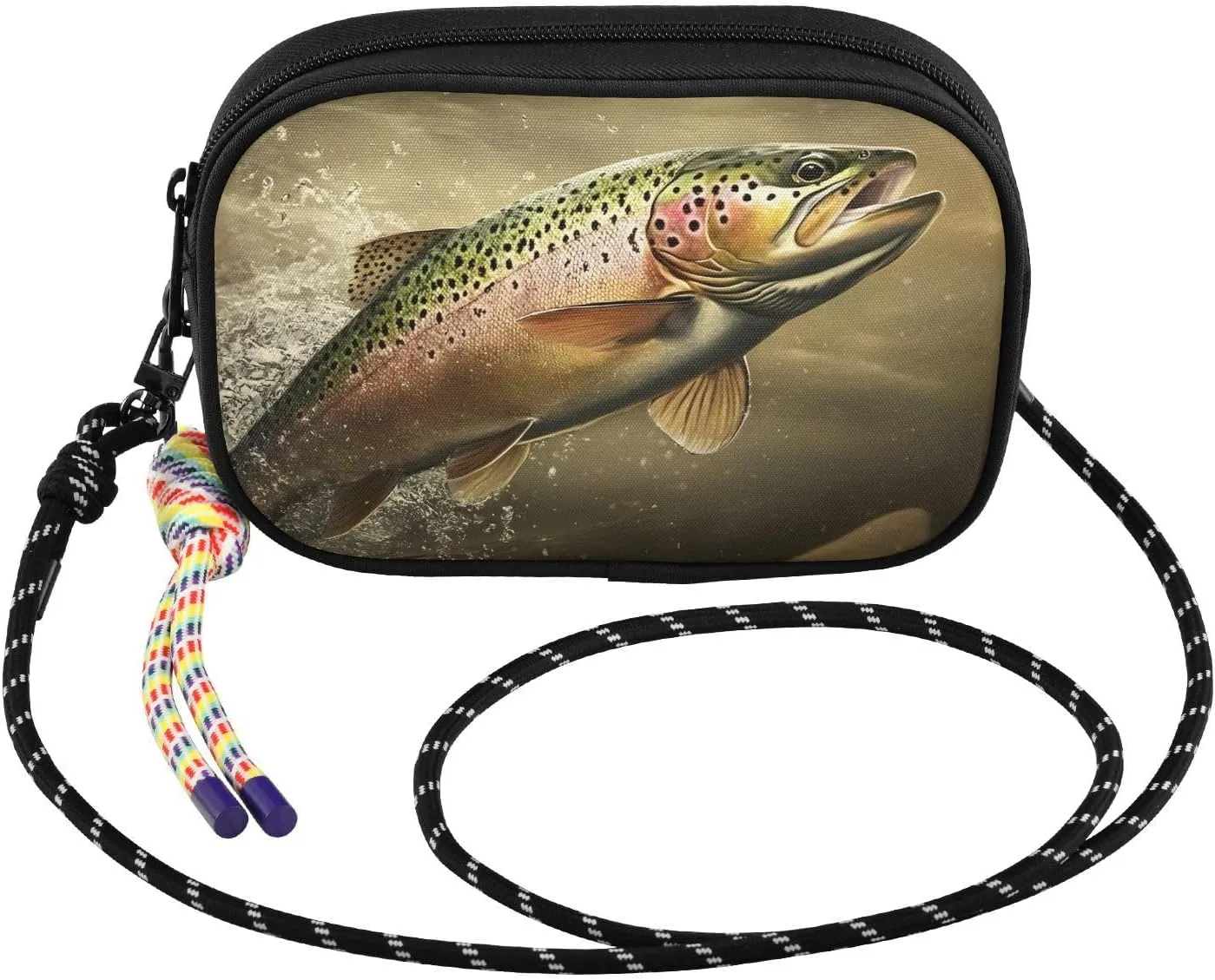 Crossbody Bags for Women Trout River Jump Cell Phone Purses Women's Shoulder Handbag Wallet Purse with Rope Pendant