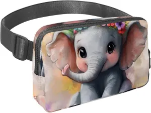 Crossbody Belt Bag for Women Men, Lovely Elephant Garland Print Fanny Packs with Zipper Pockets,Waterproof Waist Packs with Adjustable Strap for Workout Running Traveling Hiking