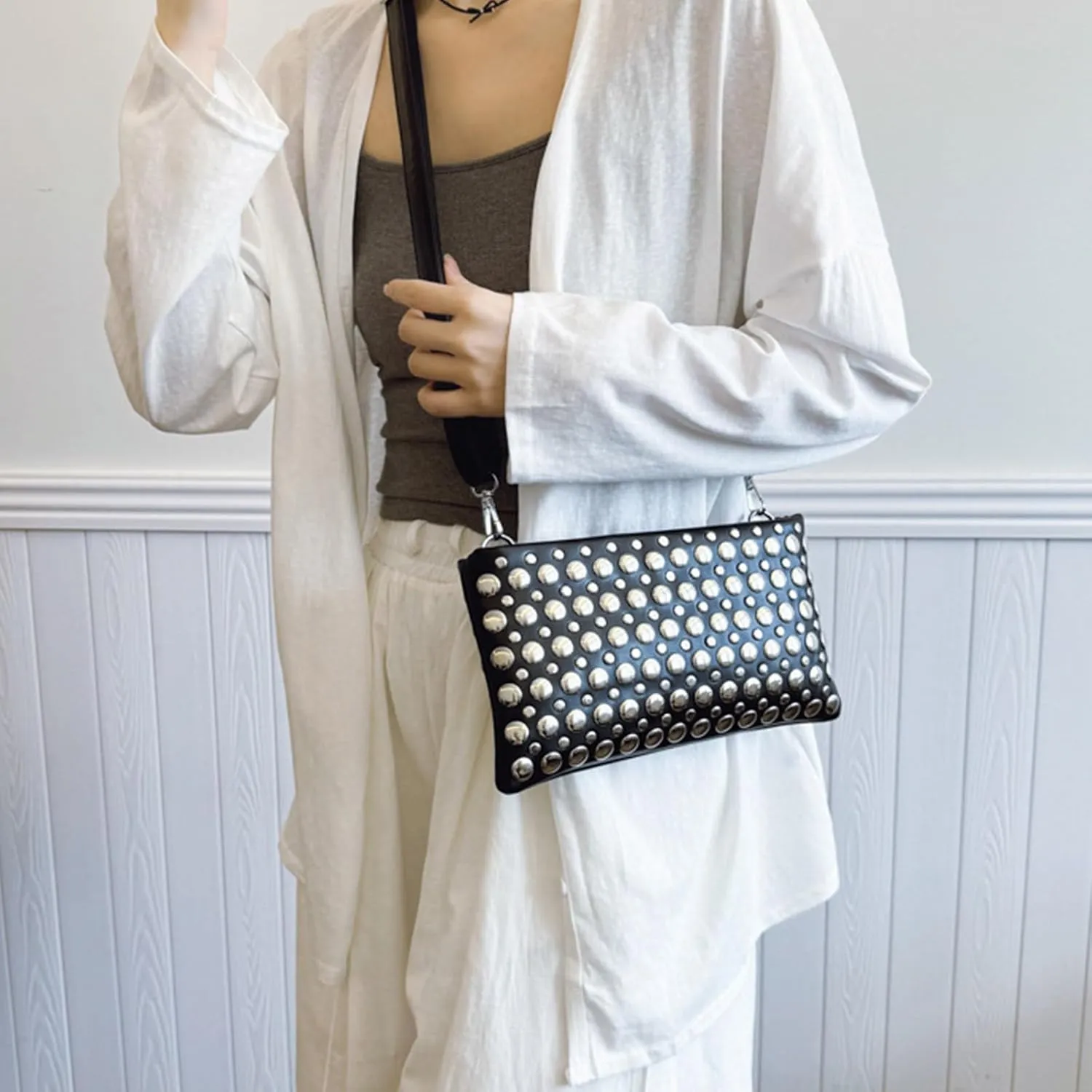 Crossbody Purse for Women,Soft Pu Leather Crossbody Bag Women's Shoulder Handbags Clutches with Rivets Studded Designs