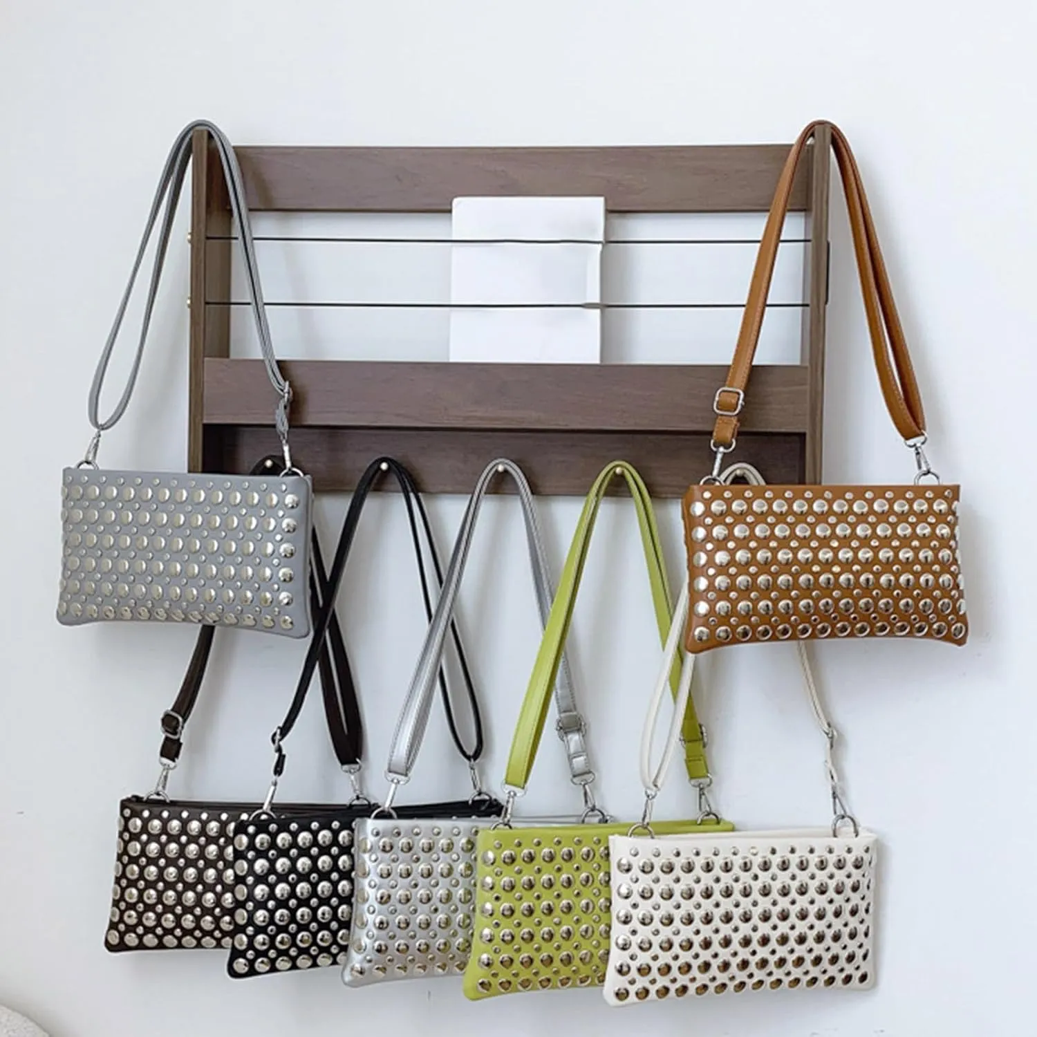 Crossbody Purse for Women,Soft Pu Leather Crossbody Bag Women's Shoulder Handbags Clutches with Rivets Studded Designs