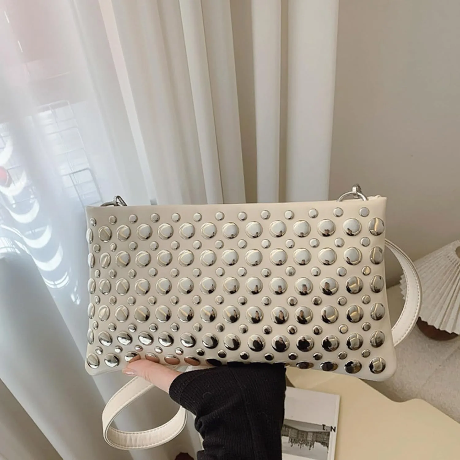 Crossbody Purse for Women,Soft Pu Leather Crossbody Bag Women's Shoulder Handbags Clutches with Rivets Studded Designs