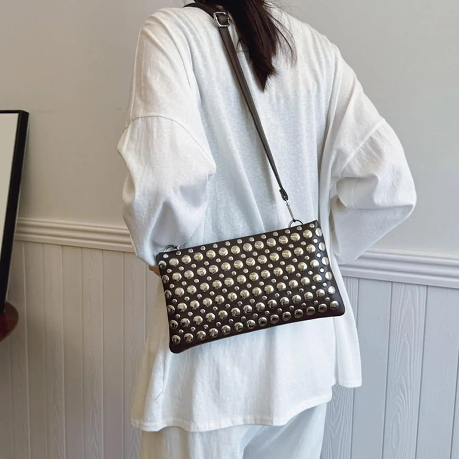 Crossbody Purse for Women,Soft Pu Leather Crossbody Bag Women's Shoulder Handbags Clutches with Rivets Studded Designs