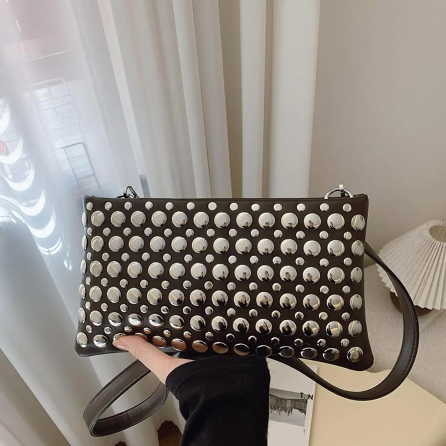 Crossbody Purse for Women,Soft Pu Leather Crossbody Bag Women's Shoulder Handbags Clutches with Rivets Studded Designs