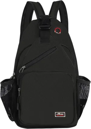 Crossbody Sling Backpack Men and Women Sling Bag Shoulder Backpack Travel Hiking Chest Bag Daypack (Black)