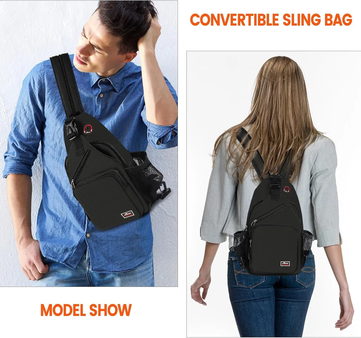 Crossbody Sling Backpack Men and Women Sling Bag Shoulder Backpack Travel Hiking Chest Bag Daypack (Black)