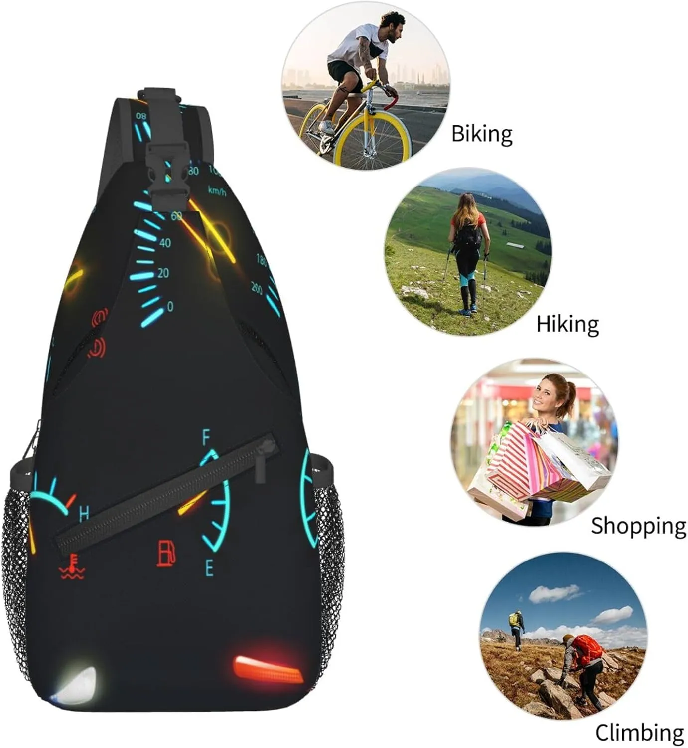 Crossbody Sling Bag for Men Women, Car Dashboard Indicators Scales Sling Backpack Shoulder Chest Bag, Anti Theft Travel Hiking Daypacks