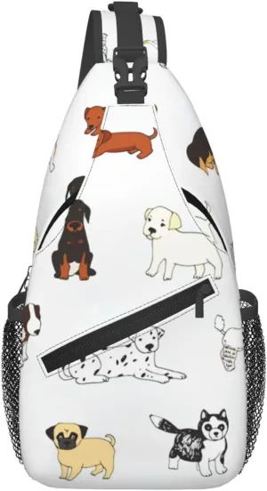Crossbody Sling Bag for Men Women, Cartoon Doodle Puppy Dog Sling Backpack Shoulder Chest Bag, Anti Theft Travel Hiking Daypacks