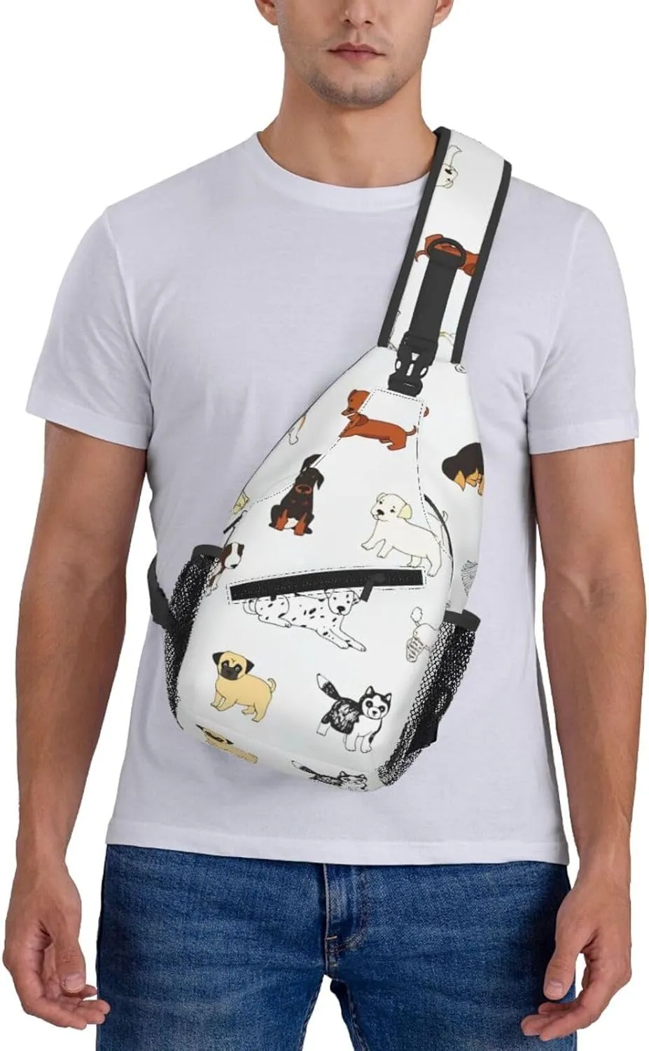Crossbody Sling Bag for Men Women, Cartoon Doodle Puppy Dog Sling Backpack Shoulder Chest Bag, Anti Theft Travel Hiking Daypacks