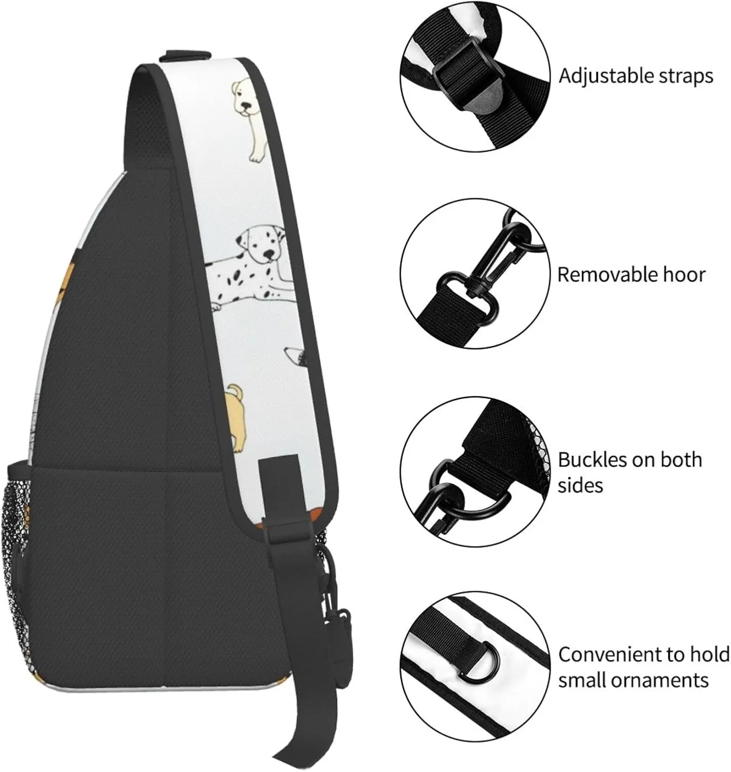 Crossbody Sling Bag for Men Women, Cartoon Doodle Puppy Dog Sling Backpack Shoulder Chest Bag, Anti Theft Travel Hiking Daypacks