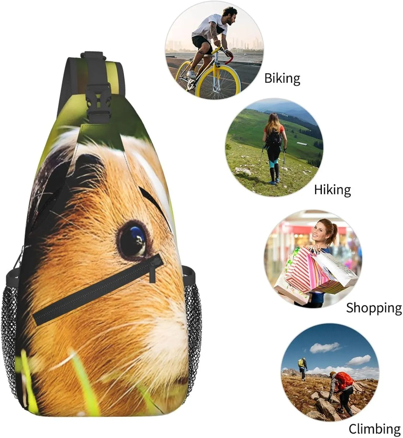 Crossbody Sling Bag for Men Women, Cute Guinea Pig Sling Backpack Shoulder Chest Bag, Anti Theft Travel Hiking Daypacks