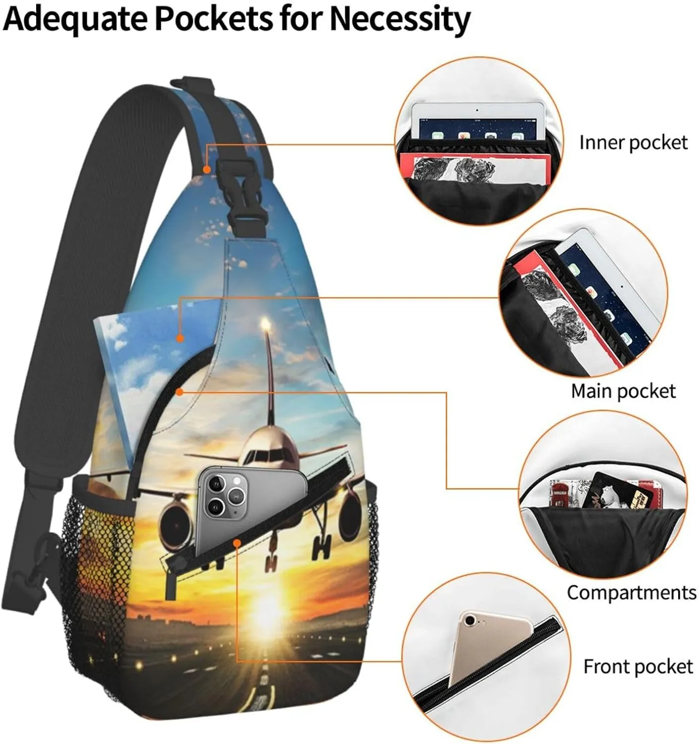 Crossbody Sling Bag for Men Women, Flying Plane Sling Backpack Shoulder Chest Bag, Anti Theft Travel Hiking Daypacks