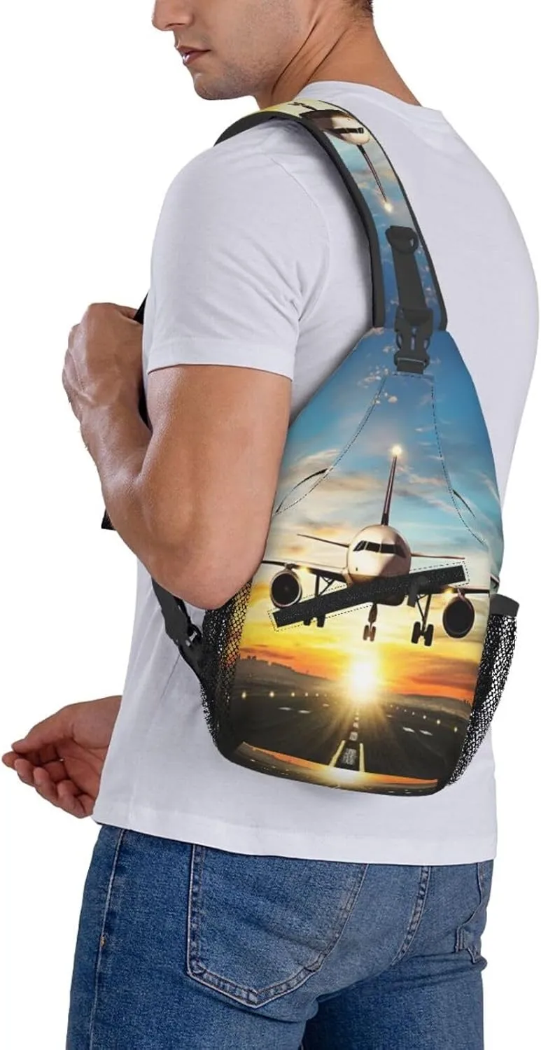 Crossbody Sling Bag for Men Women, Flying Plane Sling Backpack Shoulder Chest Bag, Anti Theft Travel Hiking Daypacks