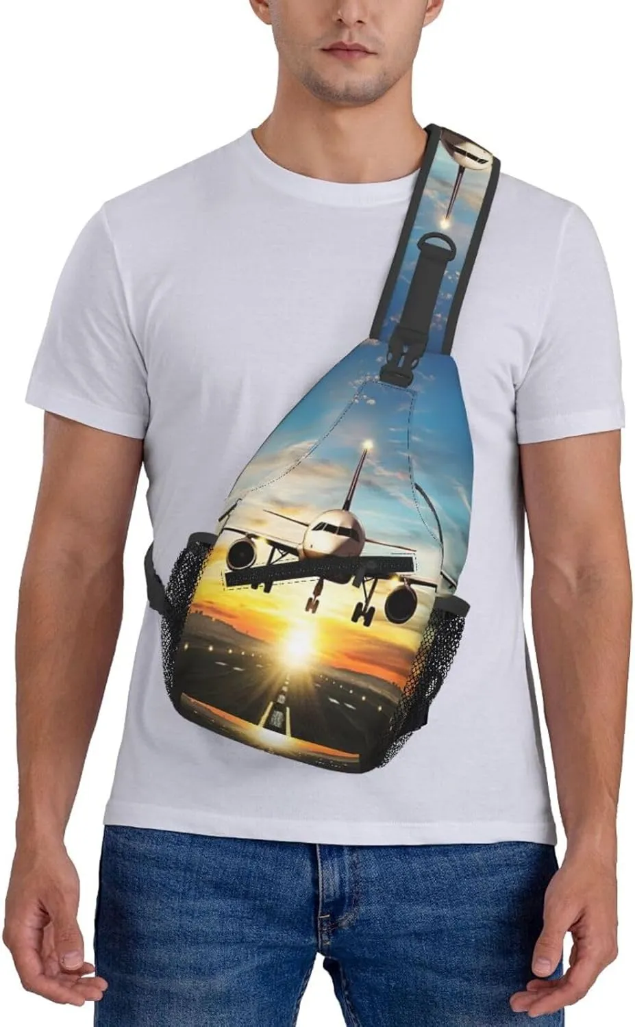 Crossbody Sling Bag for Men Women, Flying Plane Sling Backpack Shoulder Chest Bag, Anti Theft Travel Hiking Daypacks
