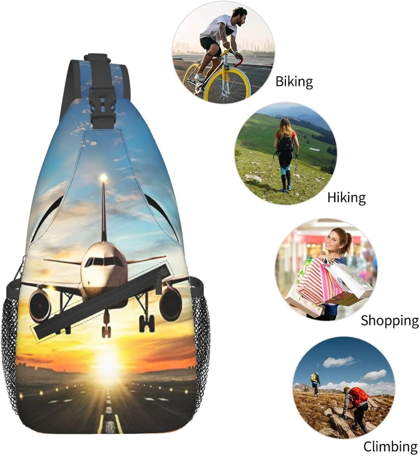 Crossbody Sling Bag for Men Women, Flying Plane Sling Backpack Shoulder Chest Bag, Anti Theft Travel Hiking Daypacks