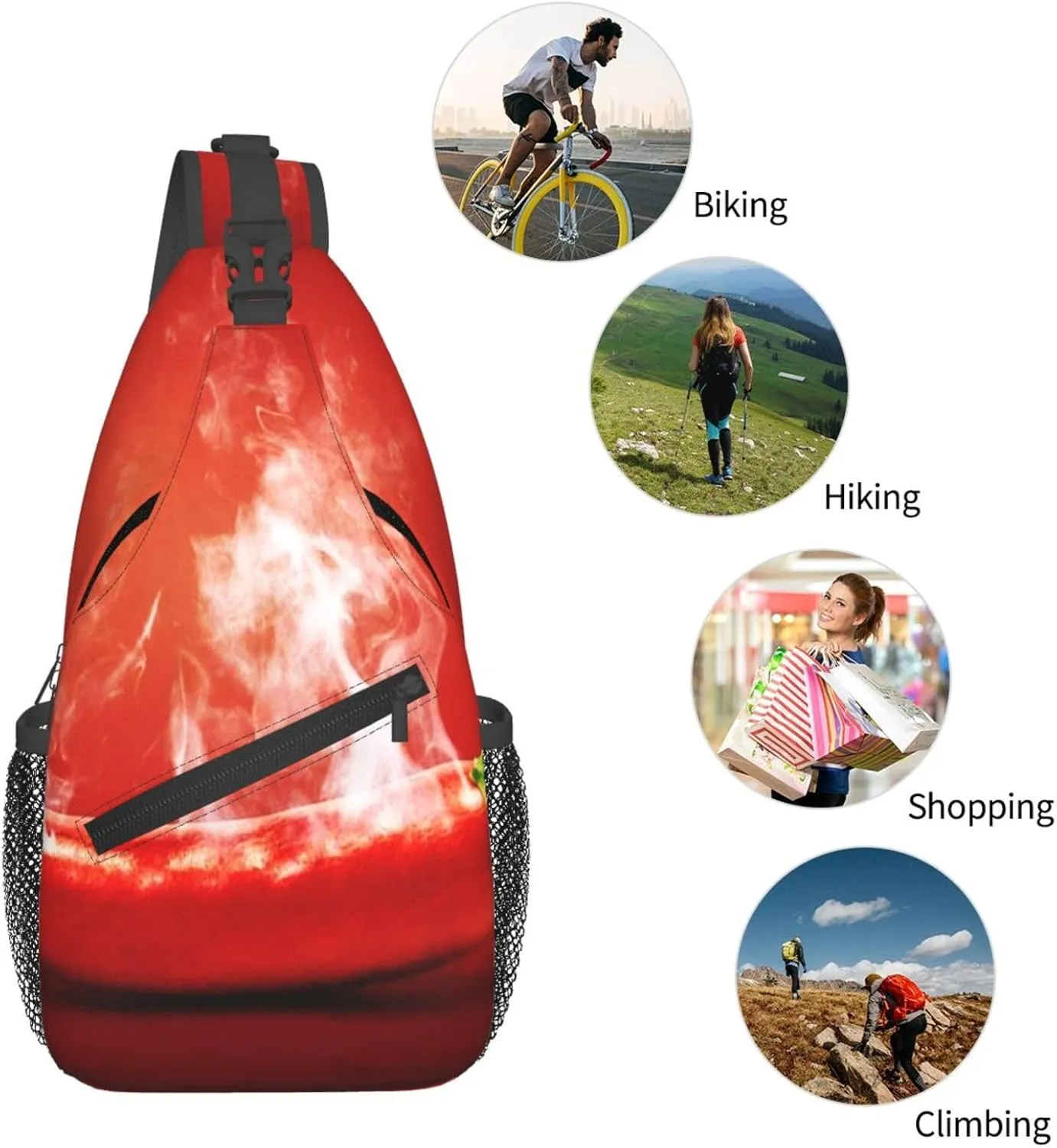 Crossbody Sling Bag for Men Women, Food Hot Chili Pepper Sling Backpack Shoulder Chest Bag, Anti Theft Travel Hiking Daypacks