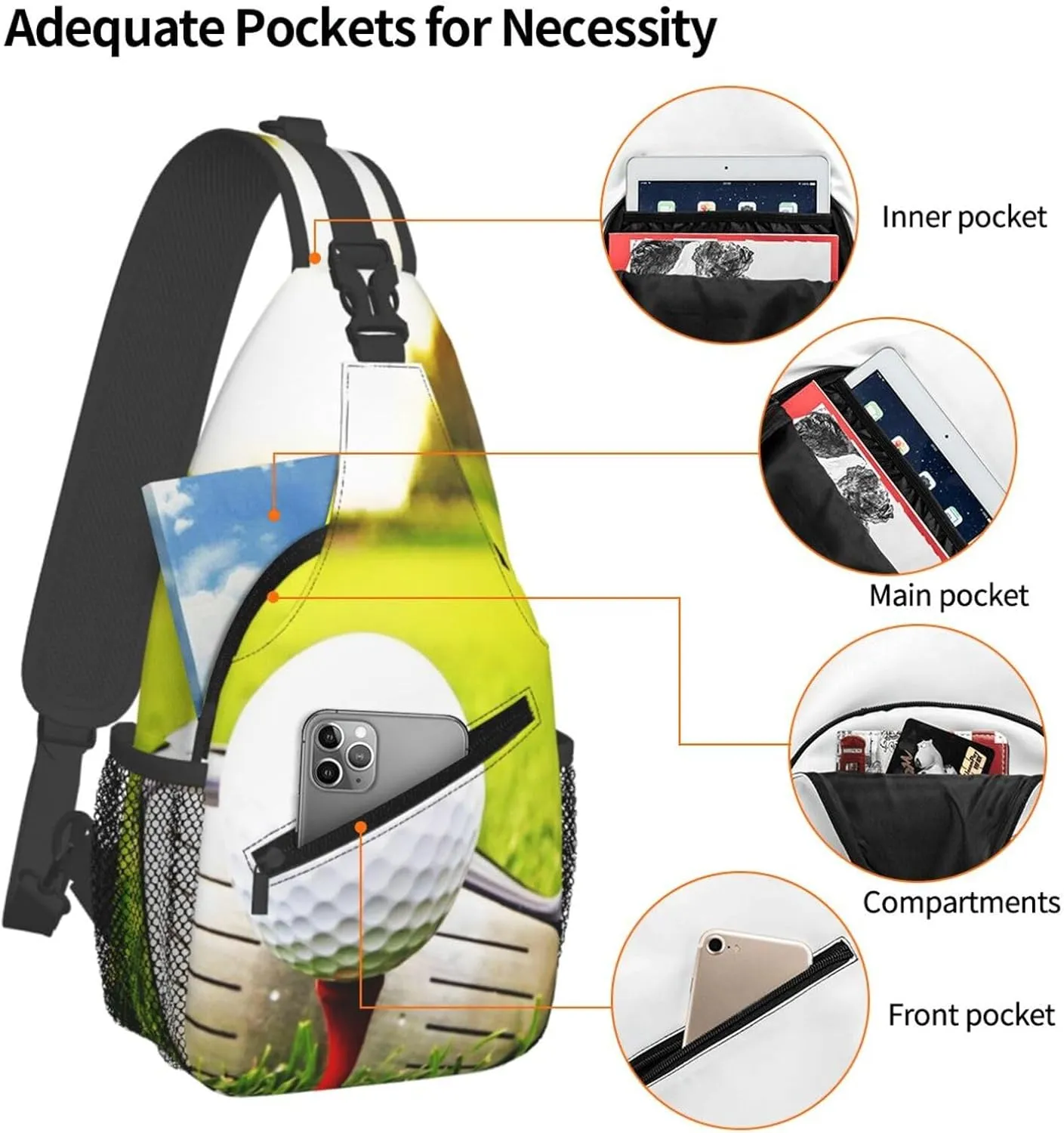 Crossbody Sling Bag for Men Women, Golf Club Ball Sling Backpack Shoulder Chest Bag, Anti Theft Travel Hiking Daypacks