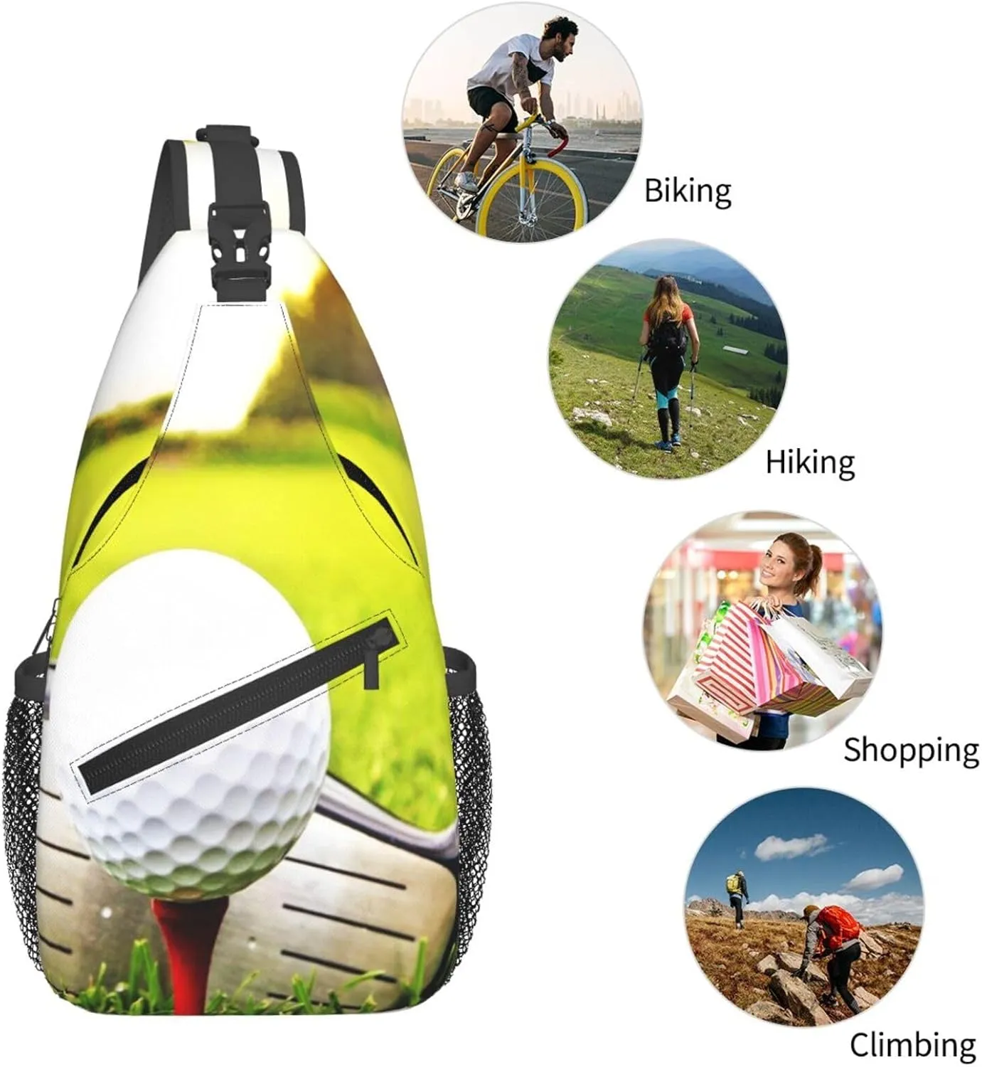 Crossbody Sling Bag for Men Women, Golf Club Ball Sling Backpack Shoulder Chest Bag, Anti Theft Travel Hiking Daypacks