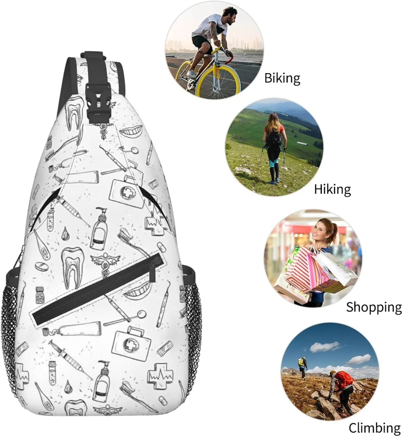 Crossbody Sling Bag for Men Women, Medical Dental Hygiene Teeth Care Sling Backpack Shoulder Chest Bag, Anti Theft Travel Hiking Daypacks