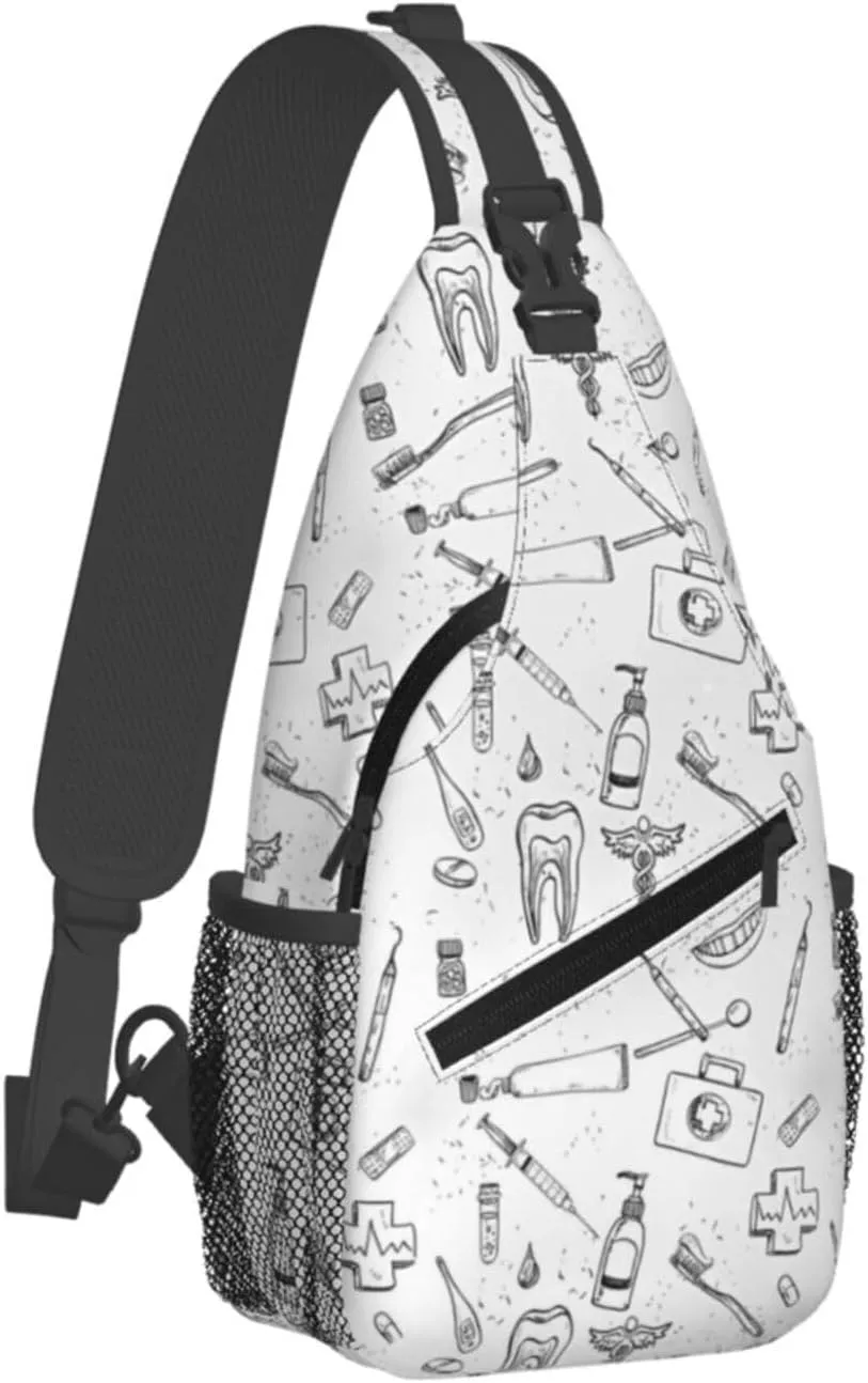Crossbody Sling Bag for Men Women, Medical Dental Hygiene Teeth Care Sling Backpack Shoulder Chest Bag, Anti Theft Travel Hiking Daypacks
