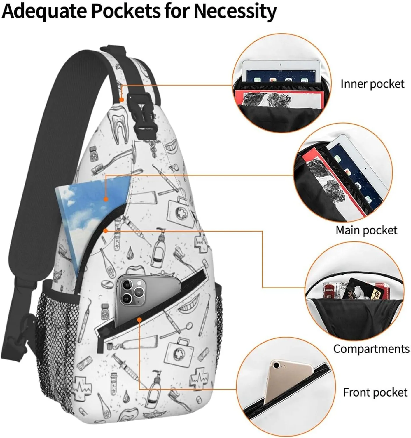 Crossbody Sling Bag for Men Women, Medical Dental Hygiene Teeth Care Sling Backpack Shoulder Chest Bag, Anti Theft Travel Hiking Daypacks