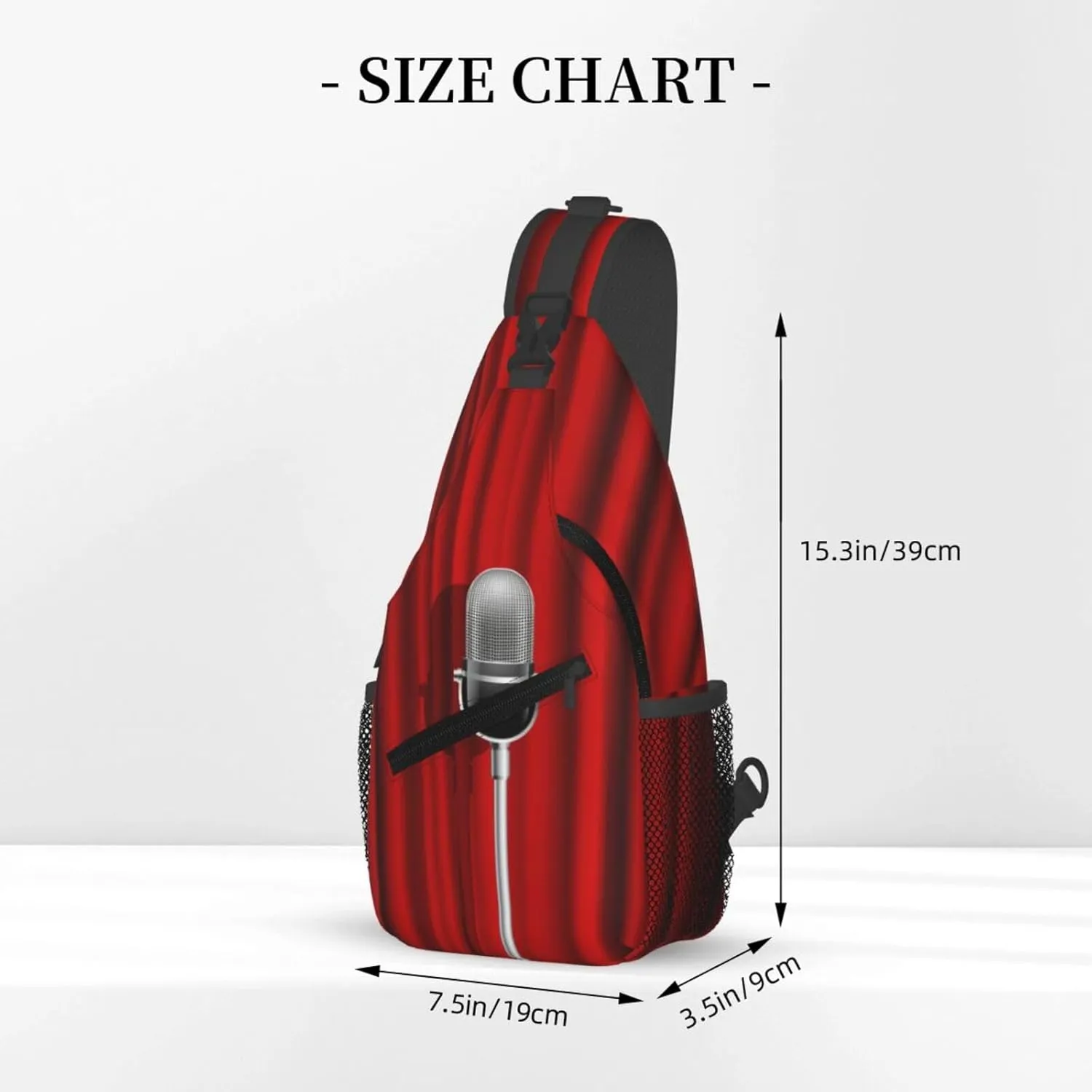 Crossbody Sling Bag for Men Women, Microphone Red Curtain Stage Sling Backpack Shoulder Chest Bag, Anti Theft Travel Hiking Daypacks