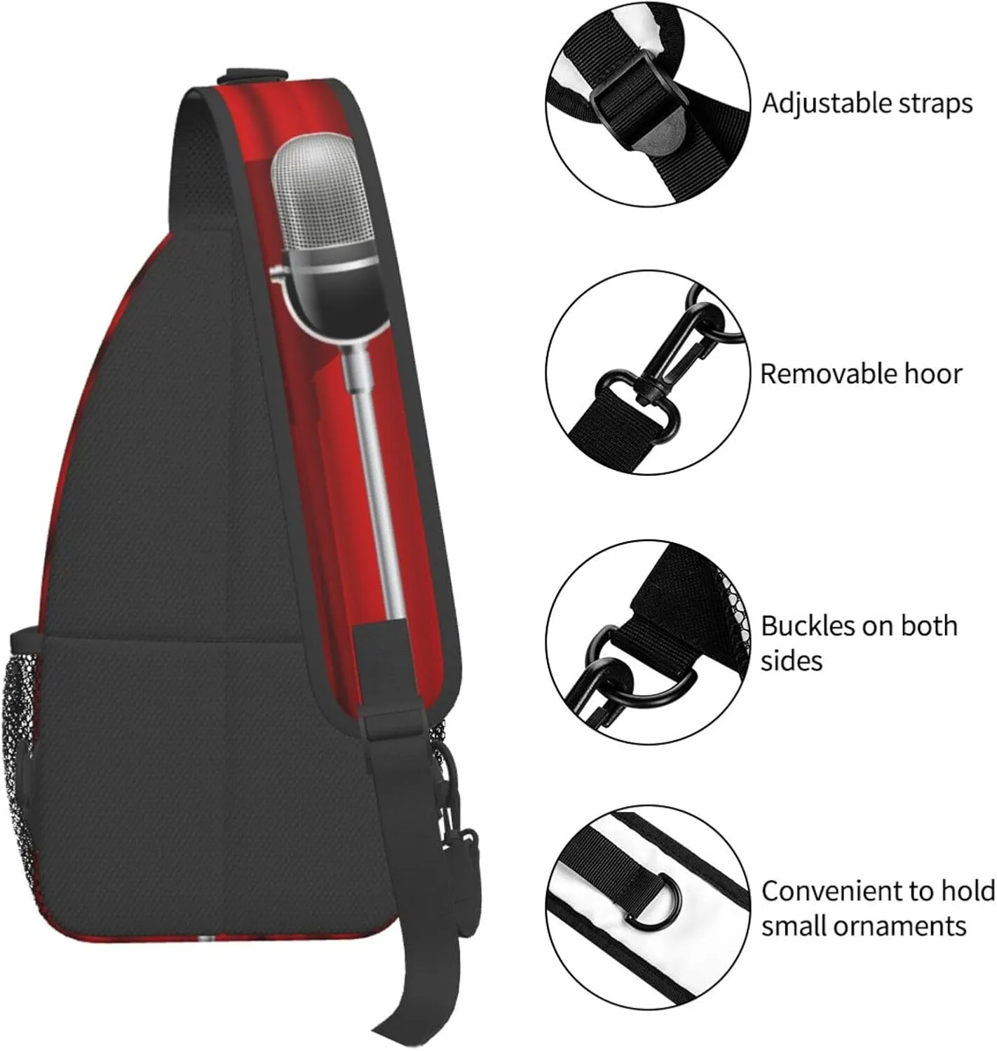 Crossbody Sling Bag for Men Women, Microphone Red Curtain Stage Sling Backpack Shoulder Chest Bag, Anti Theft Travel Hiking Daypacks