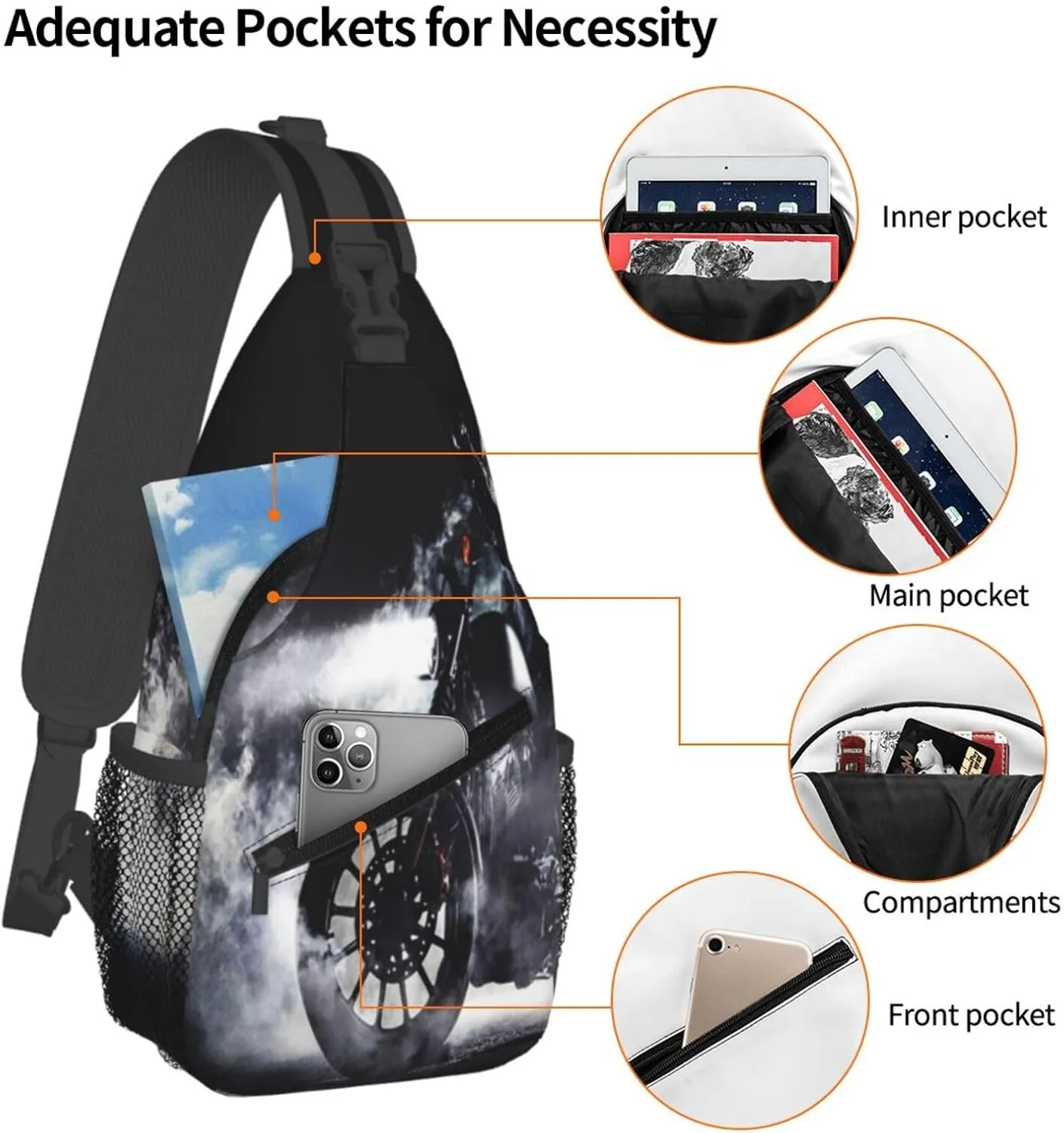 Crossbody Sling Bag for Men Women, Motorbike High Power Motorcycle Sling Backpack Shoulder Chest Bag, Anti Theft Travel Hiking Daypacks