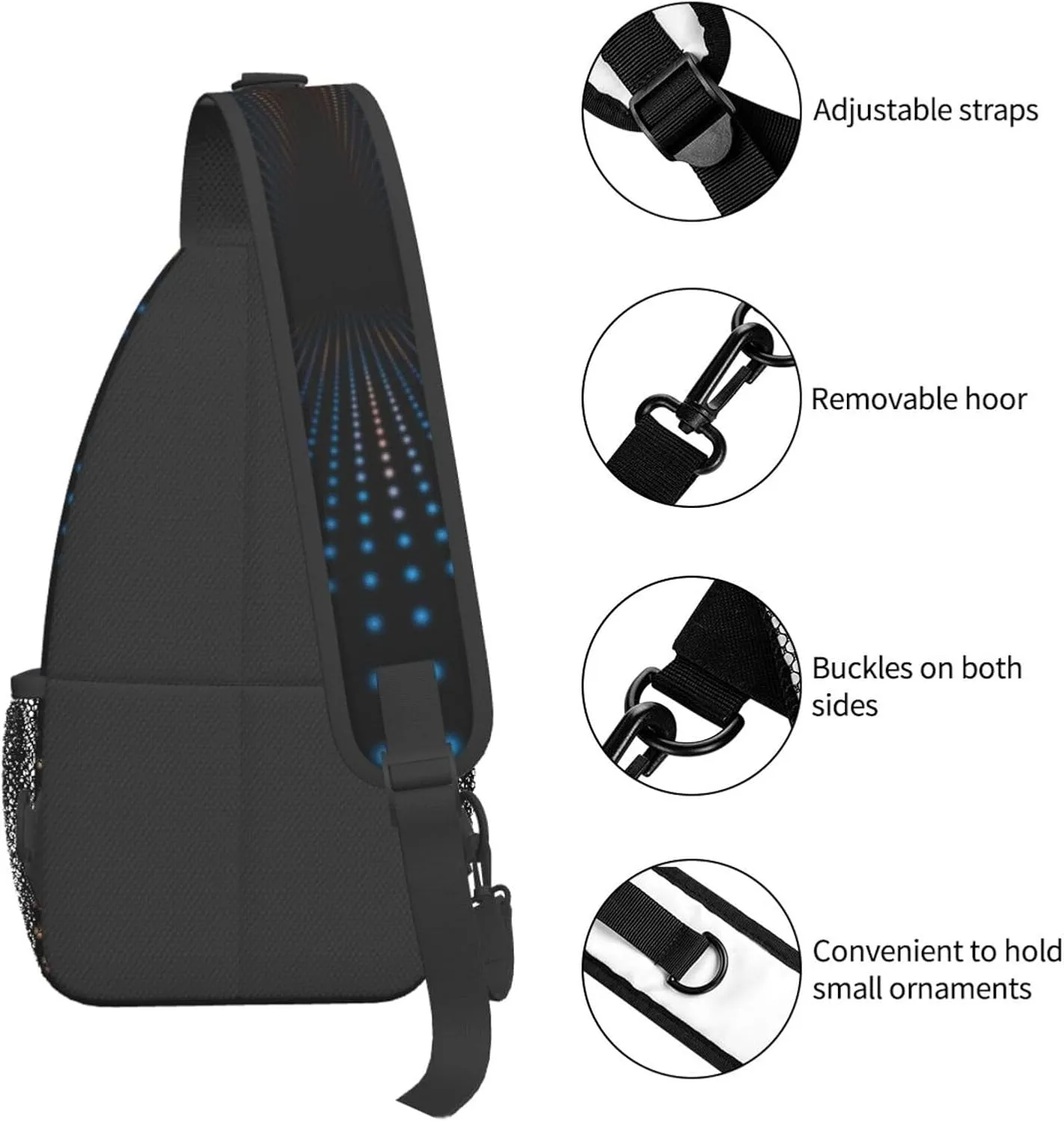 Crossbody Sling Bag for Men Women, Triangular Polka Dots Tunnel Sling Backpack Shoulder Chest Bag, Anti Theft Travel Hiking Daypacks