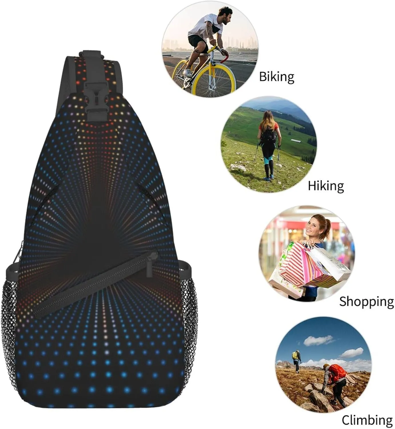 Crossbody Sling Bag for Men Women, Triangular Polka Dots Tunnel Sling Backpack Shoulder Chest Bag, Anti Theft Travel Hiking Daypacks