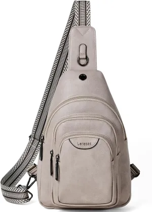 Crossbody Sling Bag for Women Men Anti Theft Cross Body Fanny Pack Belt Bag Purse Gifts for Women Faux Leather, Light Grey