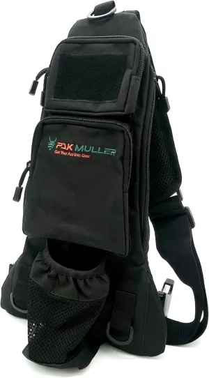 Crossbody Sling Bag Water Bottle Holder, RFID Back Pocket, Travel, Hiking, Everyday Go Bag, Chest Bag, Unisex, Slim Profile, Mid-Size (Black)