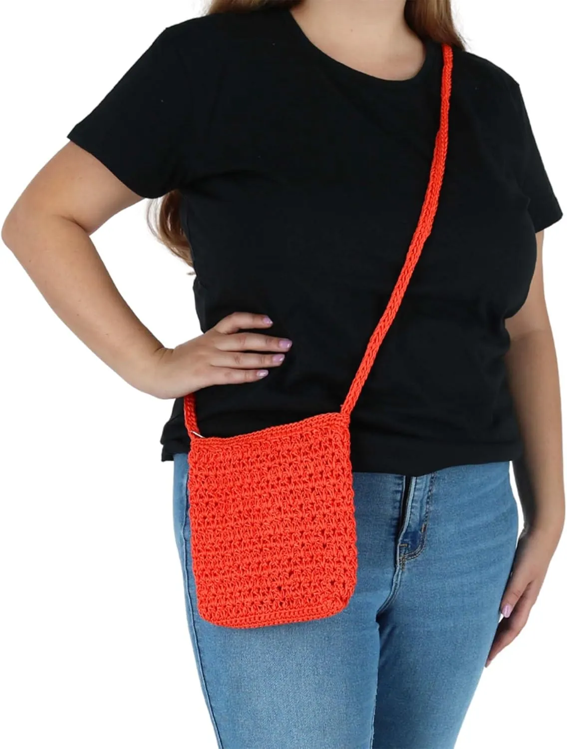 CTM® Women's Crochet Crossbody Handbag, Coral