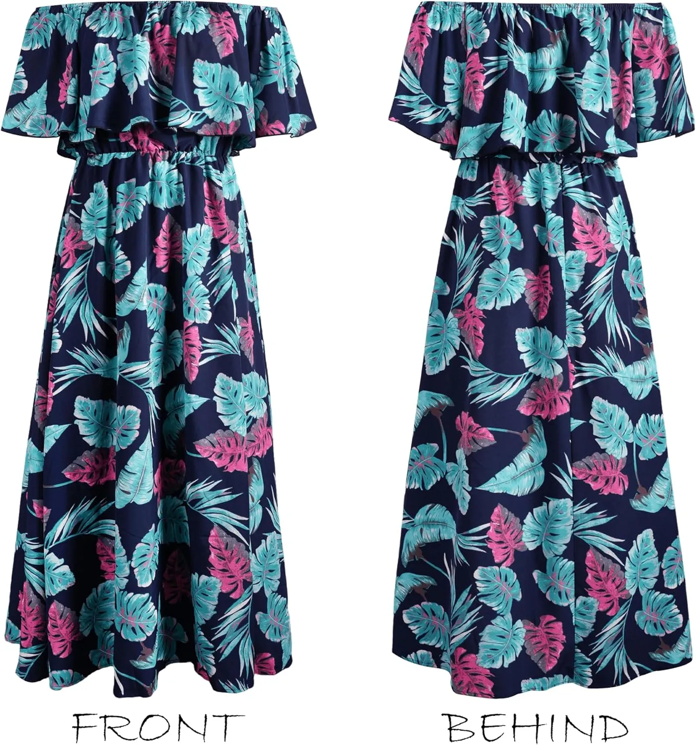 CUPSHE Women Ruffle Floral Maxi Summer Dress Off Shoulder Short Sleeve Backless Flounce Bodice Slit Hem Beach Dresses